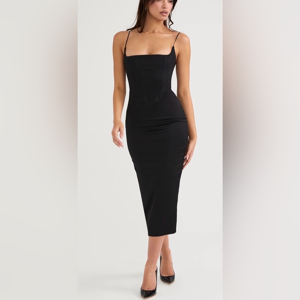 House of CB Anais Satin Corset Dress BLACK Size XS midi - Picture 3 of 8